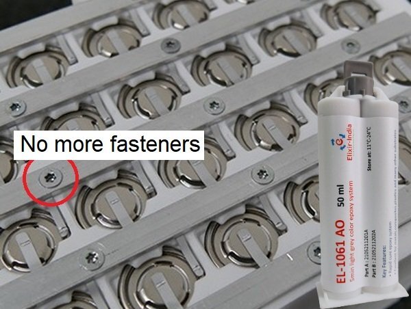 Bonding of busbars with Polycarbonate frame in the battery module of an Electric Vehicle